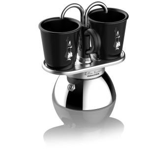 BIALETTI - Mini Express hagyományos kávéfőző szett 2 darab porcelán csészésvel - fekete - 2 adagos - indukciós
